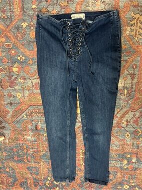 Free People Indigo Lace-Up High-Rise Jeans